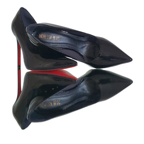 Scarpin Couro Legítimo Preto Verniz Salto Alto 12cm Sola Vermelha