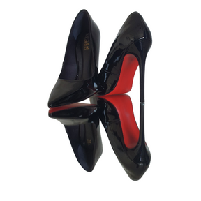 Scarpin Couro Legítimo Preto Verniz Salto Alto 12cm Sola Vermelha
