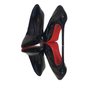 Scarpin Couro Legítimo Preto Verniz Salto Alto 12cm Sola Vermelha