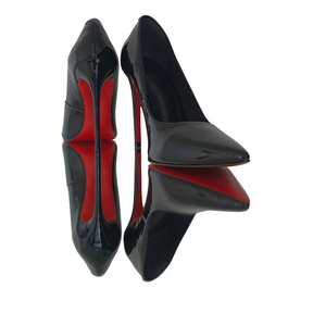Scarpin Couro Legítimo Preto Verniz Salto Alto 12cm Sola Vermelha