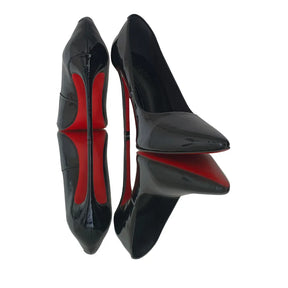 Scarpin Couro Legítimo Preto Verniz Salto Alto 12cm Sola Vermelha