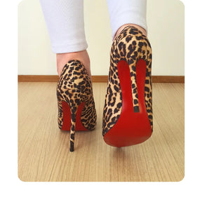 Scarpin Onça Fosco Salto Alto 12cm Sola Vermelha