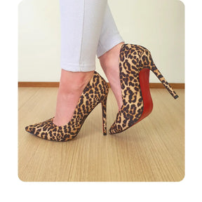 Scarpin Onça Fosco Salto Alto 12cm Sola Vermelha