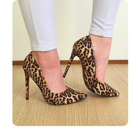 Scarpin Onça Fosco Salto Alto 12cm Sola Vermelha