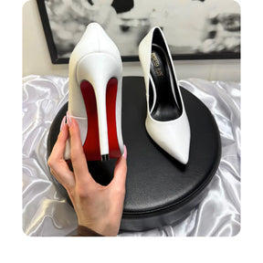 Scarpin Couro Legítimo Branco Fosco Salto Alto 12cm Sola Vermelha