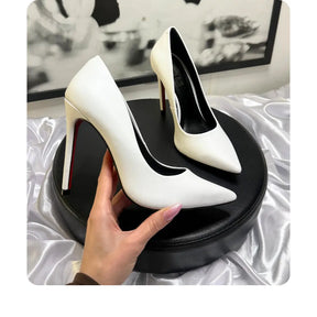 Scarpin Couro Legítimo Branco Fosco Salto Alto 12cm Sola Vermelha