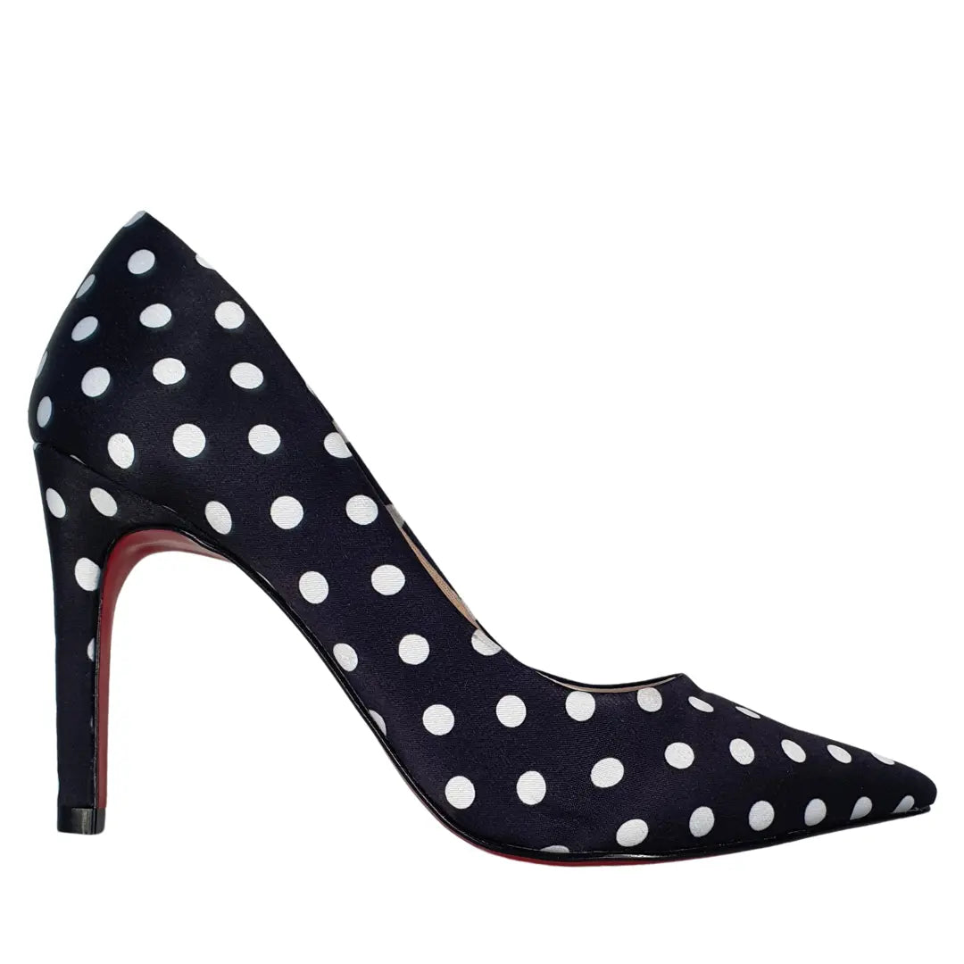 Scarpin Preto Poá Salto Alto 10cm Sola Vermelha