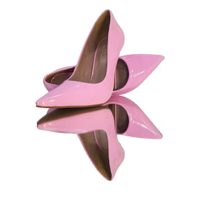 Scarpin Rosa Claro Verniz Salto Alto 12cm Sola Bege