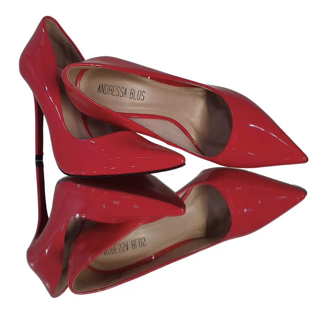 Scarpin Vermelho Verniz Salto Alto 12cm Sola Vermelha