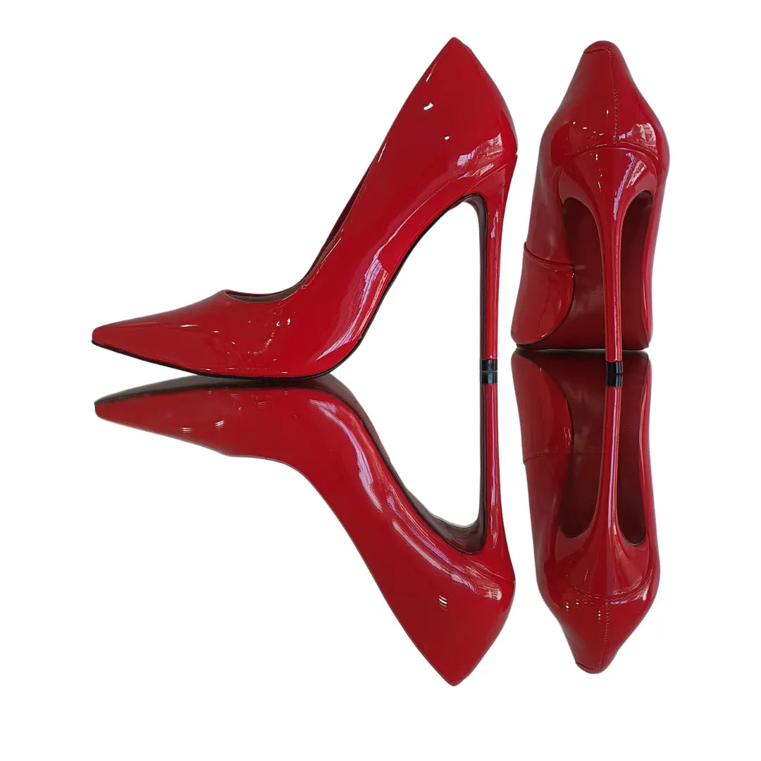 Scarpin Vermelho Verniz Salto Alto 12cm Sola Vermelha