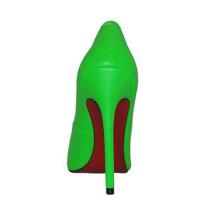 Scarpin Verde Neon Fosco Salto Alto 12 cm Sola Vermelha