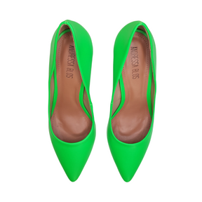 Scarpin Verde Neon Fosco Salto Alto 8cm Sola Vermelha