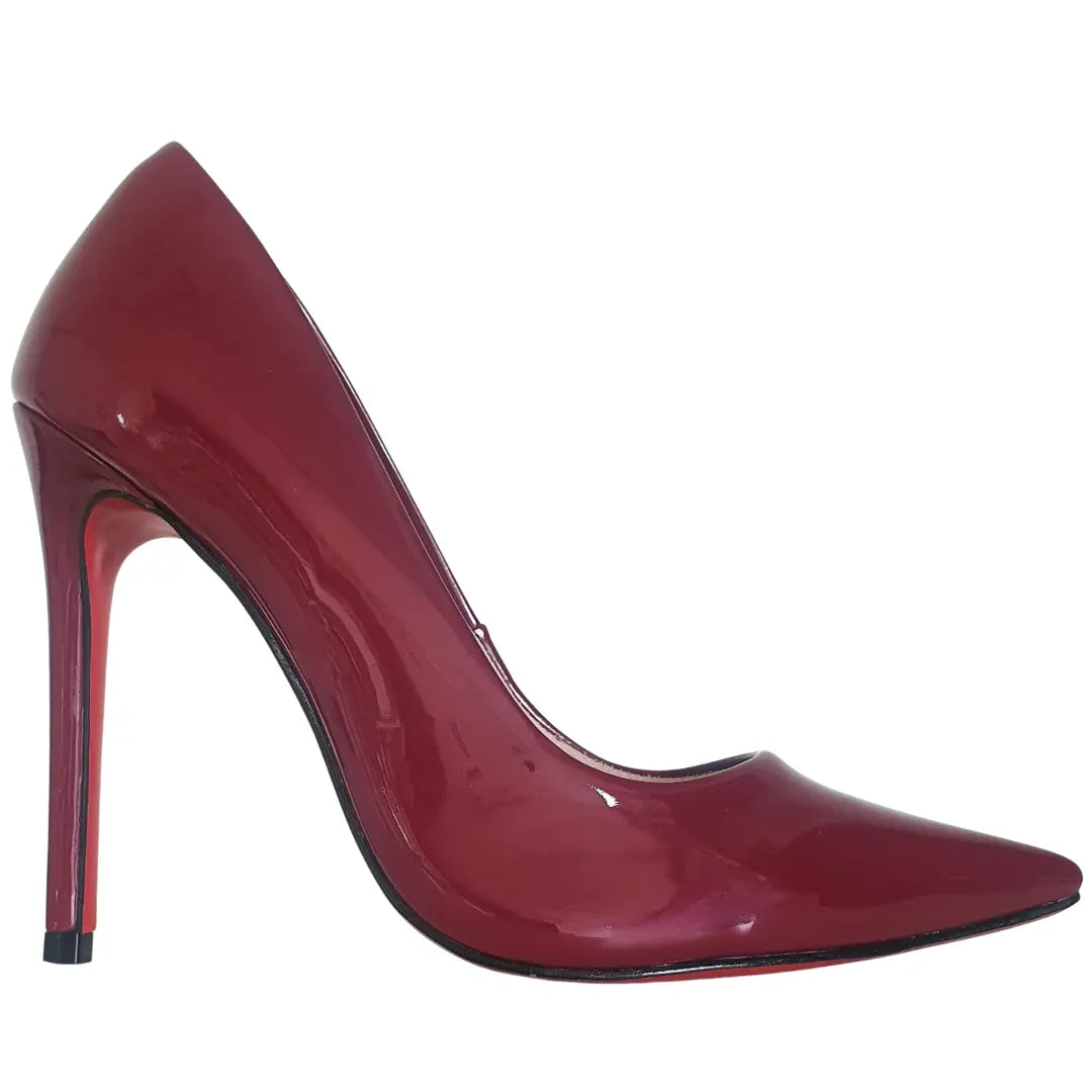 Scarpin Marsala Verniz Salto Alto 12cm Sola Vermelha