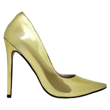 Scarpin Dourado Espelhado Salto Alto 12cm Sola Vermelha