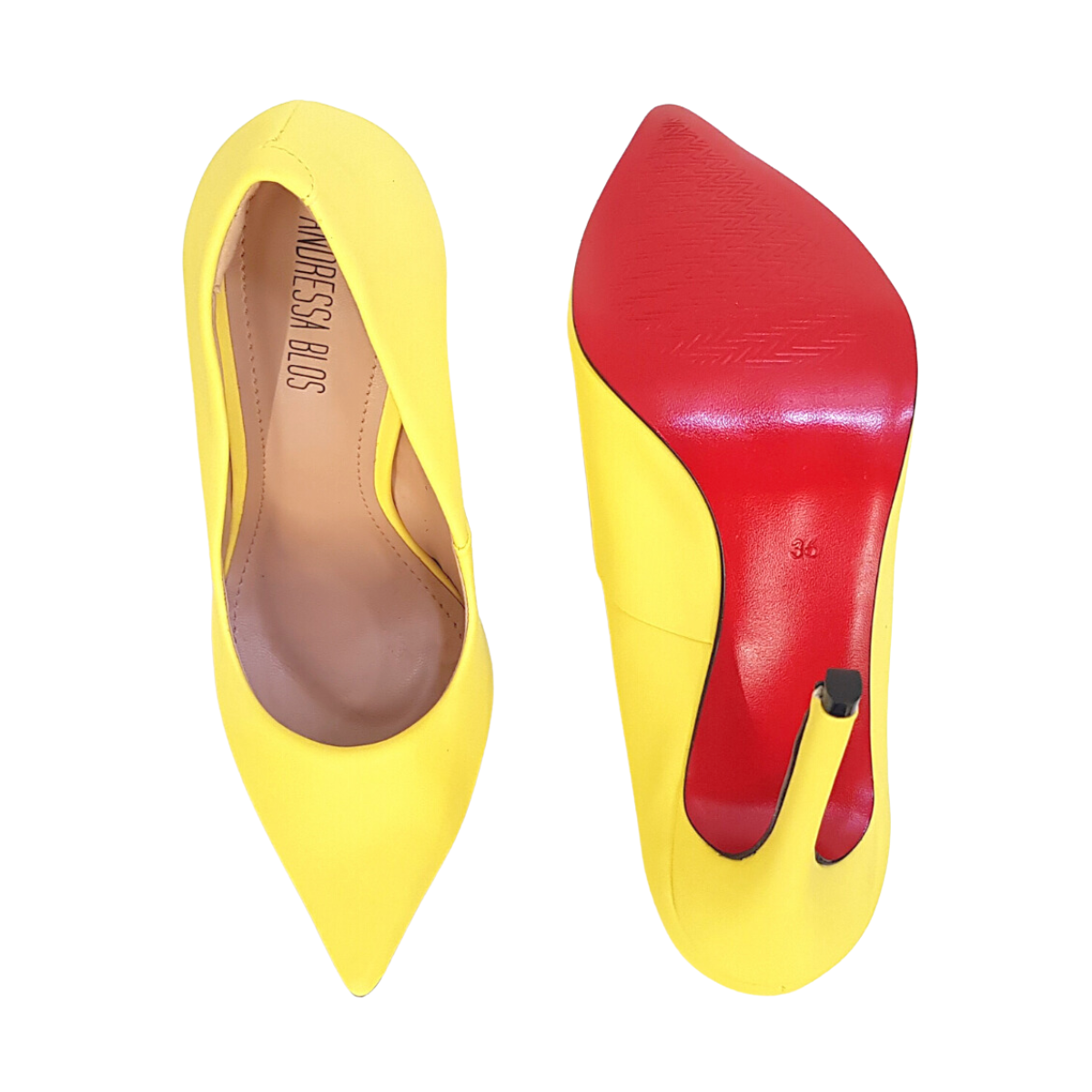 Scarpin Amarelo Fosco Salto Alto 12cm Sola Vermelha