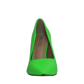 Scarpin Verde Neon Fosco Salto Alto 10 cm Sola Vermelha