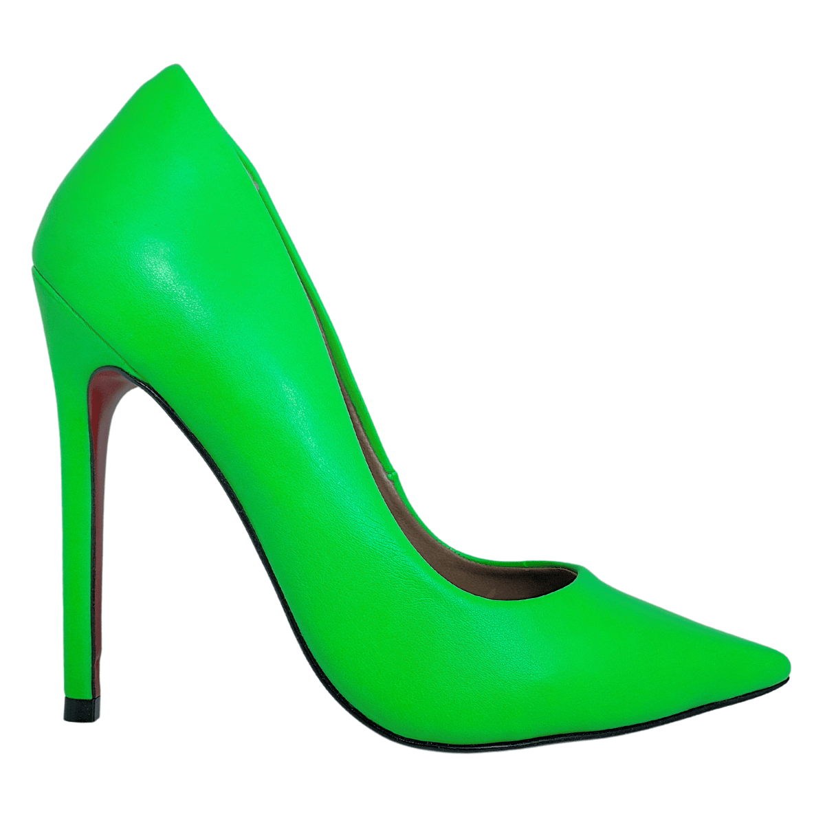 Scarpin Verde Neon Fosco Salto Alto 12 cm Sola Vermelha